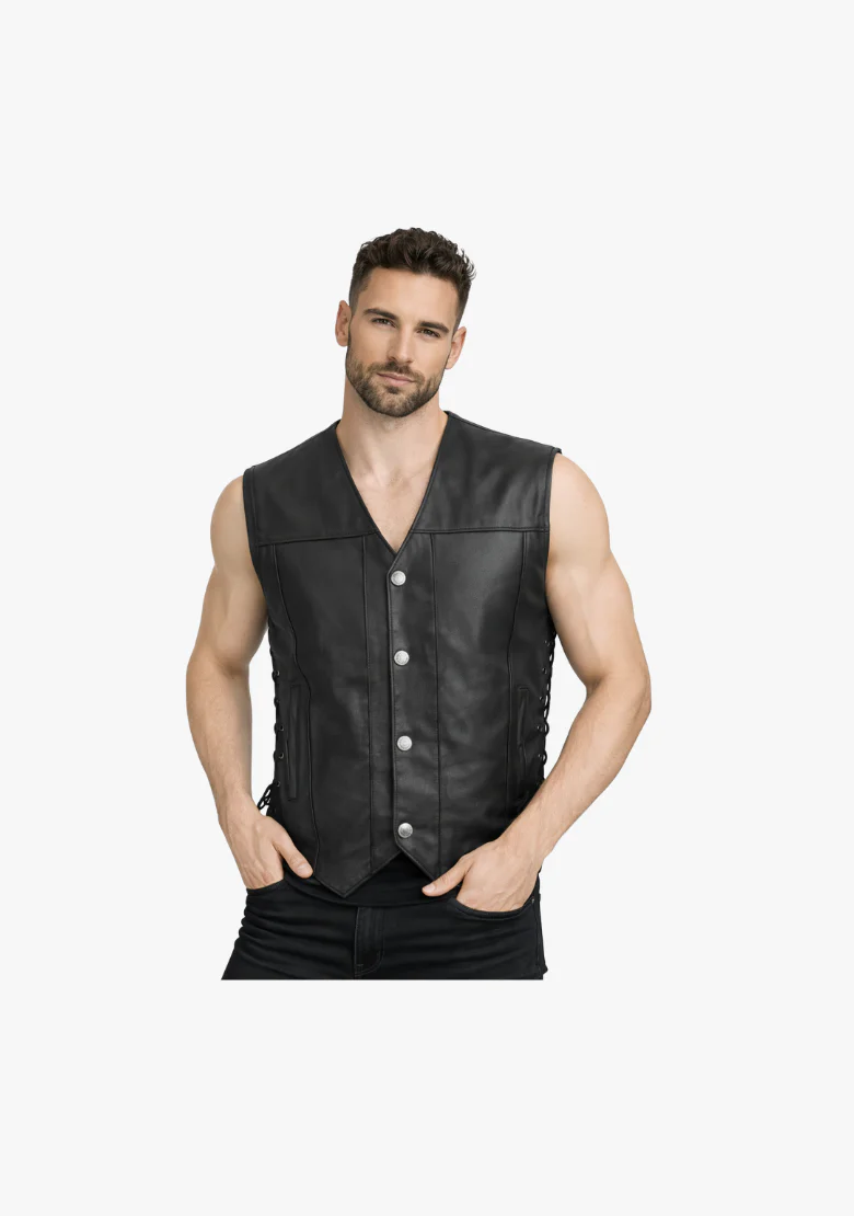 WCL Buffalo Snaped Western Style Motorcycle Leather Bar Vest - Image 2