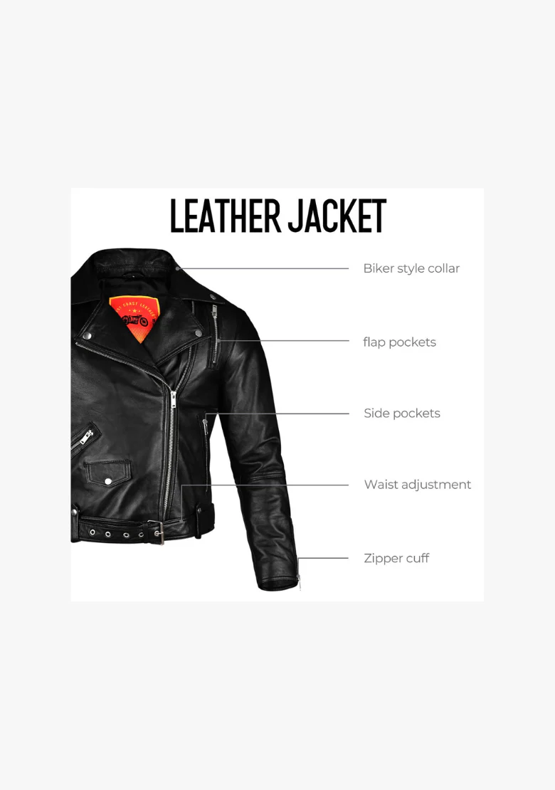 Classic Women's Biker Style Fashion Leather Jacket - Image 6