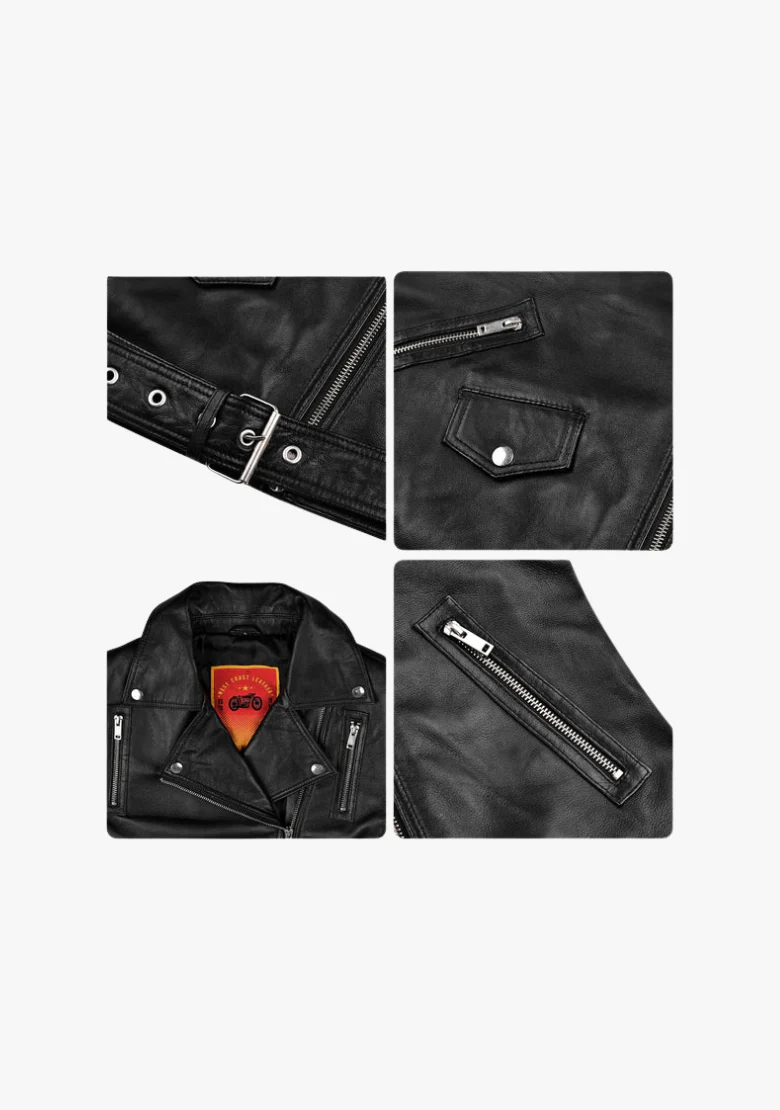 Classic Women's Biker Style Fashion Leather Jacket - Image 8