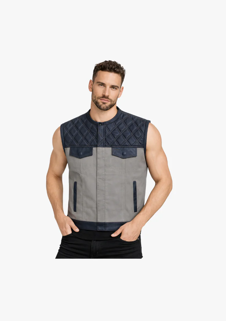 WCL Hybrid Canvas Leather Club Vest w/t White Canvas - Image 2