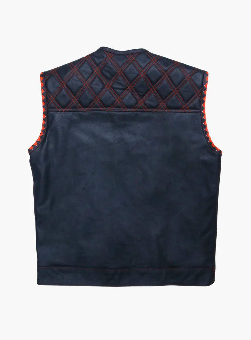 WCL Leather Club Vest w/t Red Lace Shoulder Stitching - Image 3