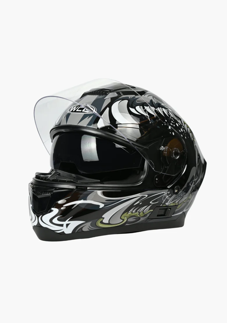 WCL Raider Full Face Motorcycle Helmet - Drop Down Tinted Visor, Quick Release Buckle, DOT Approved - Grey Black - Image 3