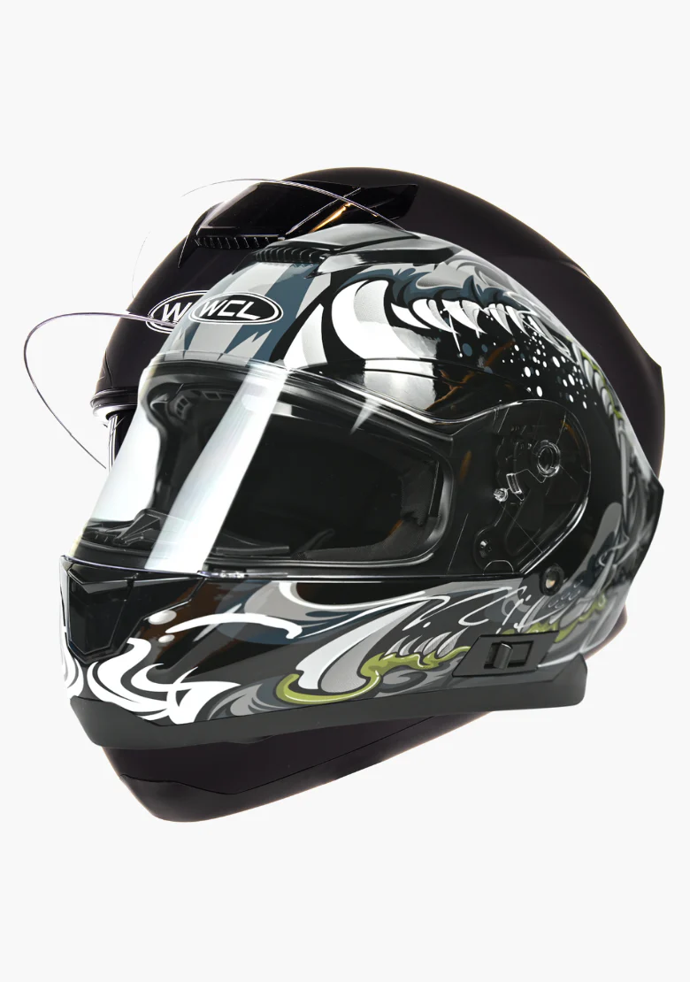 WCL Raider Full Face Motorcycle Helmet - Drop Down Tinted Visor, Quick Release Buckle, DOT Approved - Grey Black - Image 4