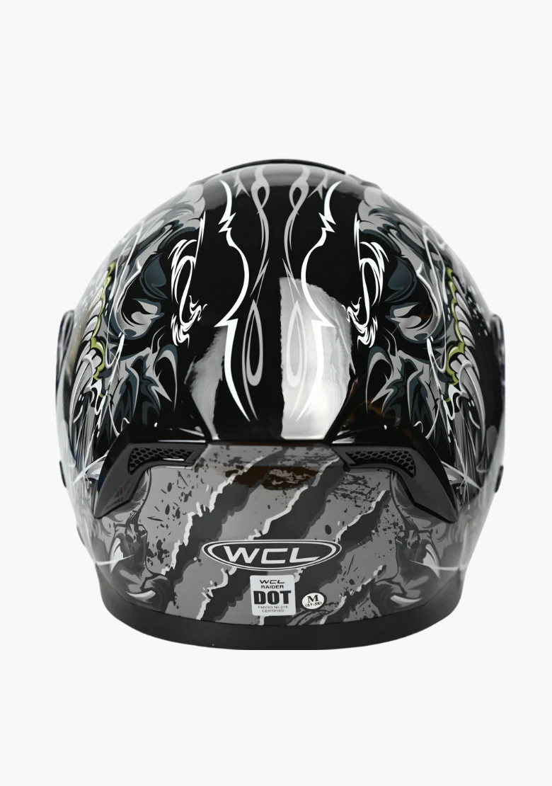 WCL Raider Full Face Motorcycle Helmet - Drop Down Tinted Visor, Quick Release Buckle, DOT Approved - Grey Black - Image 6