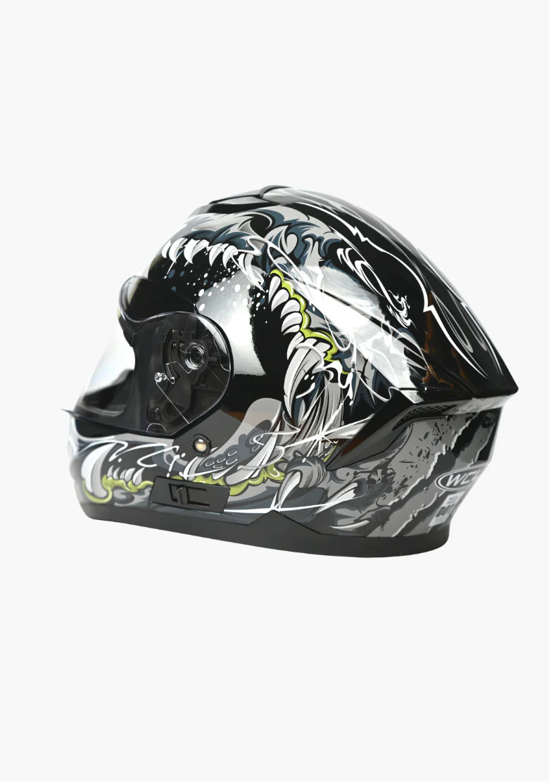 WCL Raider Full Face Motorcycle Helmet - Drop Down Tinted Visor, Quick Release Buckle, DOT Approved - Grey Black - Image 7