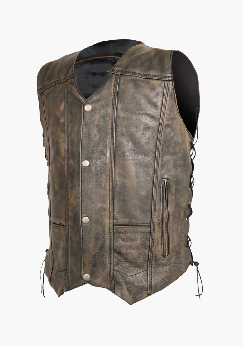 WCL Distressed Brown Ten Pocket Cowhide Leather Vest - Image 3