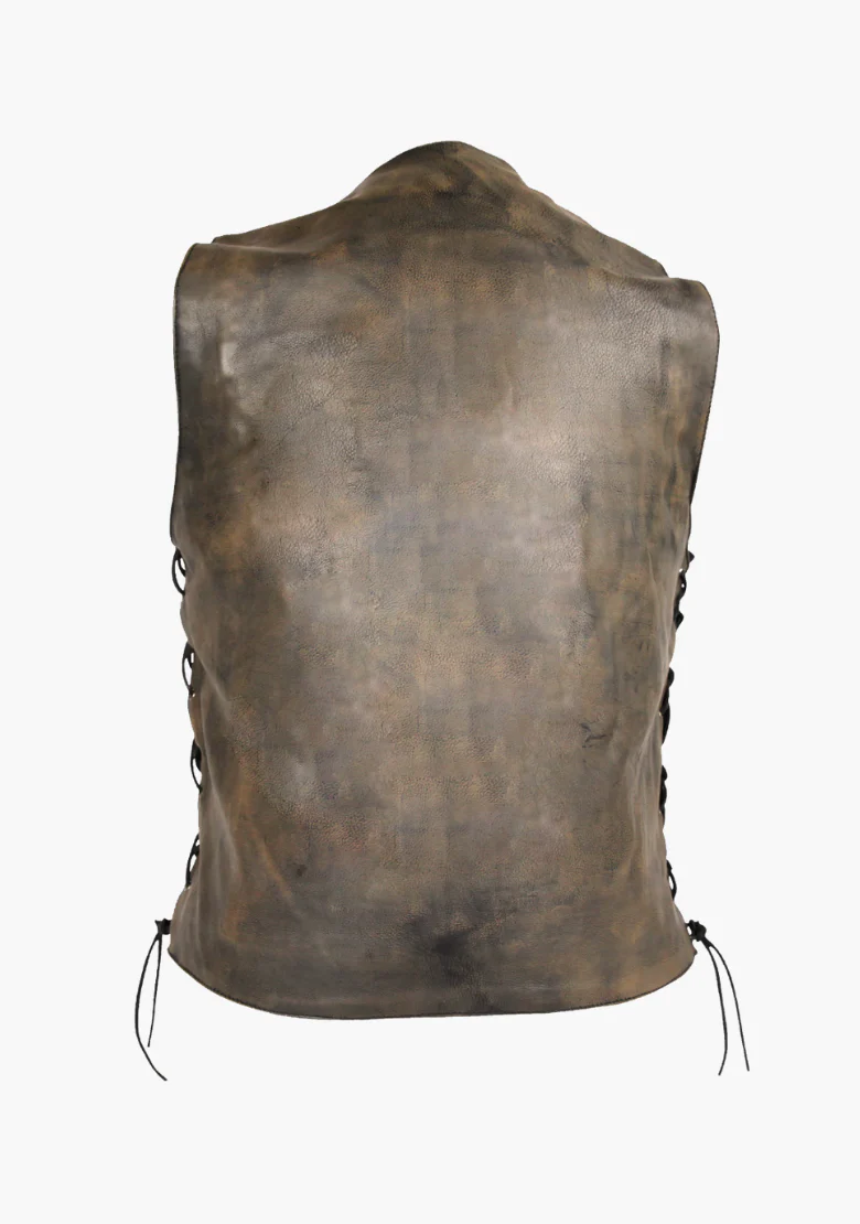 WCL Distressed Brown Ten Pocket Cowhide Leather Vest - Image 5