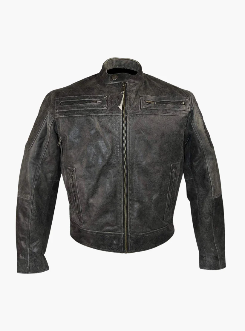WCL Distressed Gray Padded & Vented Leather Scooter Jacket - Image 3