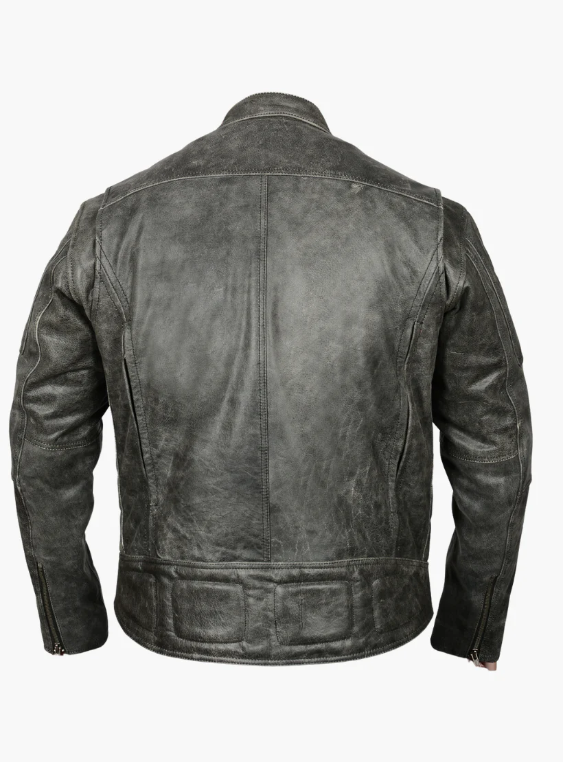 WCL Distressed Gray Padded & Vented Leather Scooter Jacket - Image 4