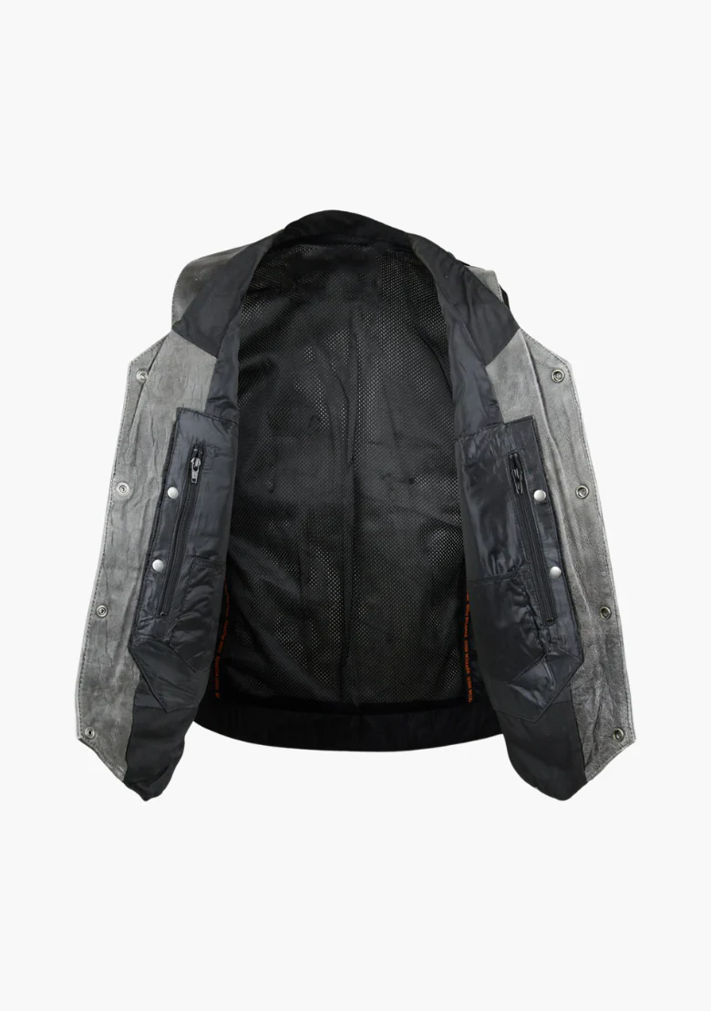 WCL Distressed Grey Ten Pocket Cowhide Leather Vest - Image 3