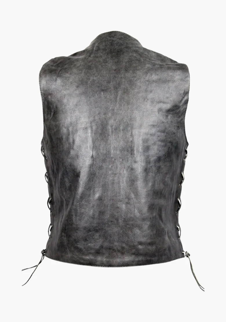 WCL Distressed Grey Ten Pocket Cowhide Leather Vest - Image 4