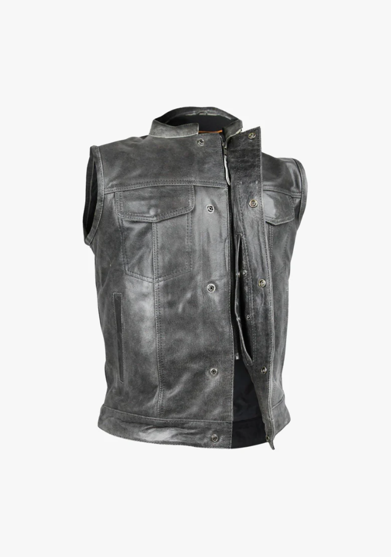 WCL Distressed Grey Style Club Leather Vest - Image 3