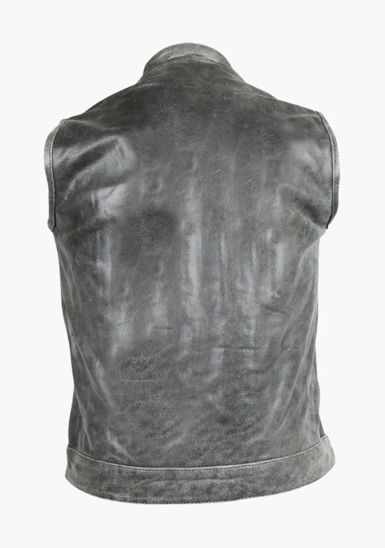 WCL Distressed Grey Style Club Leather Vest - Image 4
