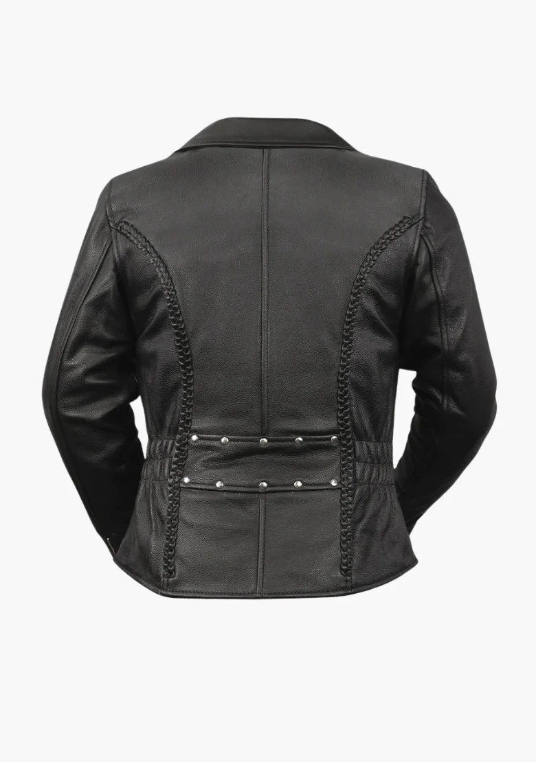 WCL LADIES PREMIUM COWHIDE BRAID AND STUD MOTORCYCLE LEATHER JACKET - Image 3