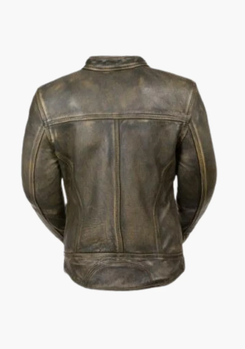WCL Ladies Distressed Brown Vented Scooter Jacket - Image 3