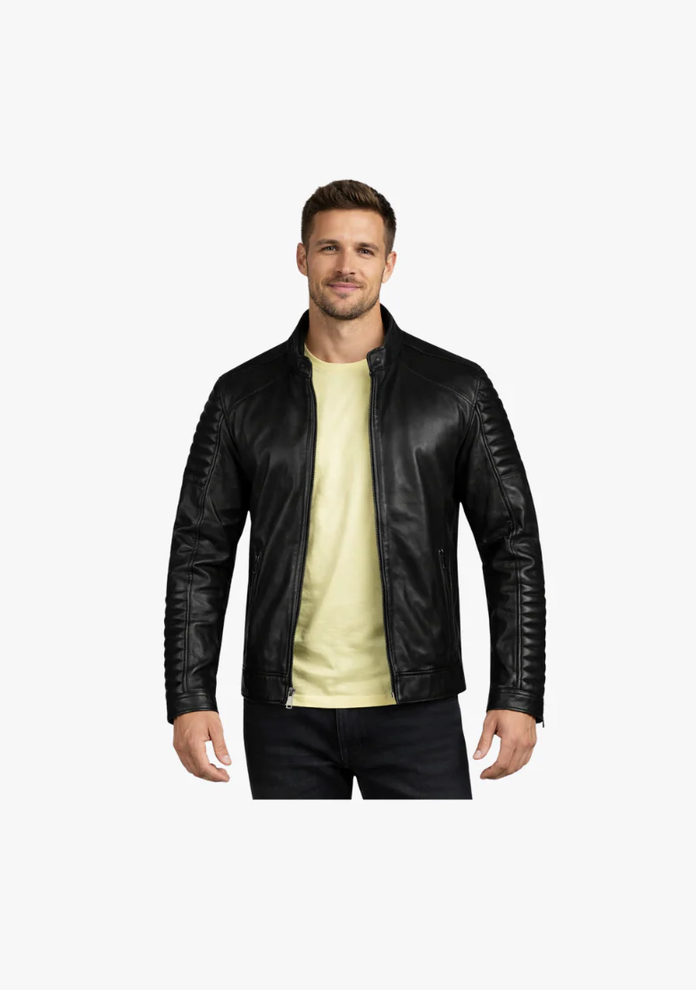 Straight Fashion Leather Jacket with Arm Design - Image 2
