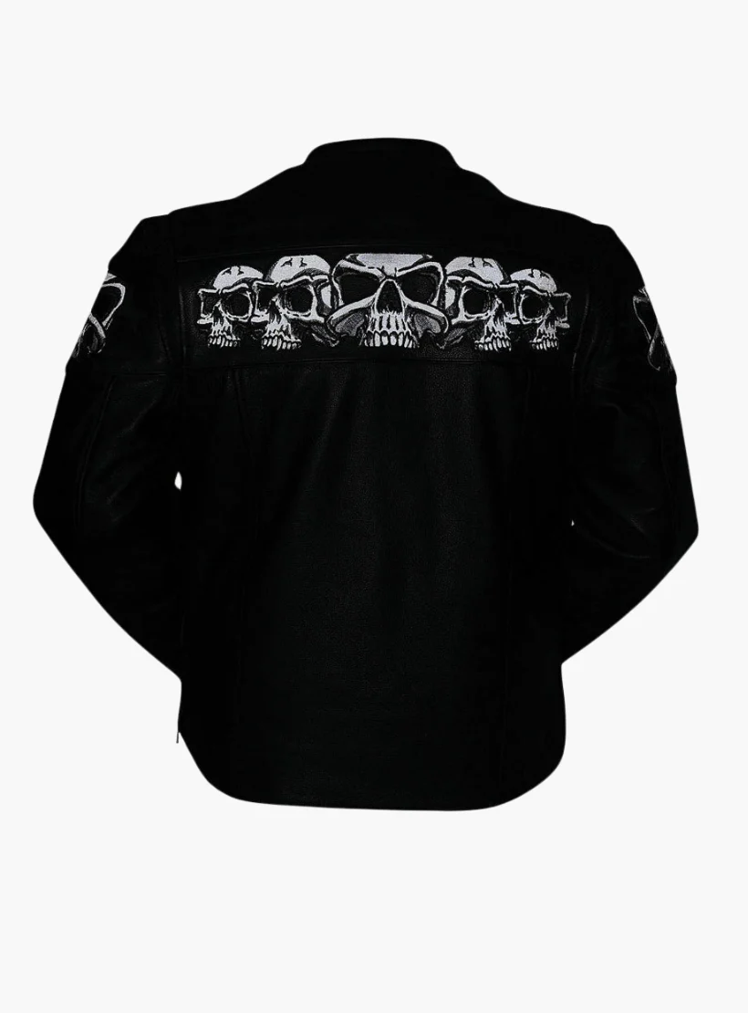 Reflective Skull Premium Cowhide Leather Motorcycle Jacket - Image 3