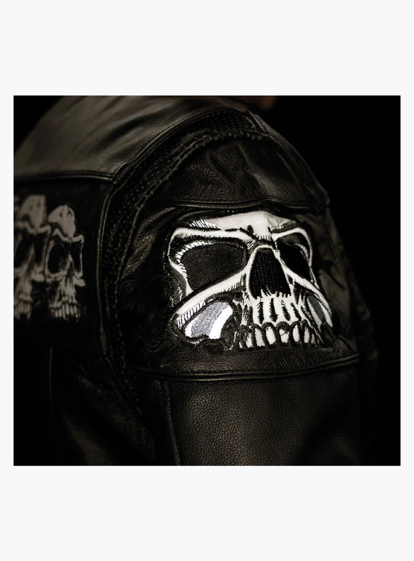 Reflective Skull Premium Cowhide Leather Motorcycle Jacket - Image 4