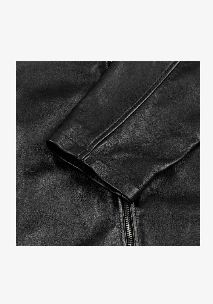 Straight Classic Fashion Leather Jacket with Collar - Image 10