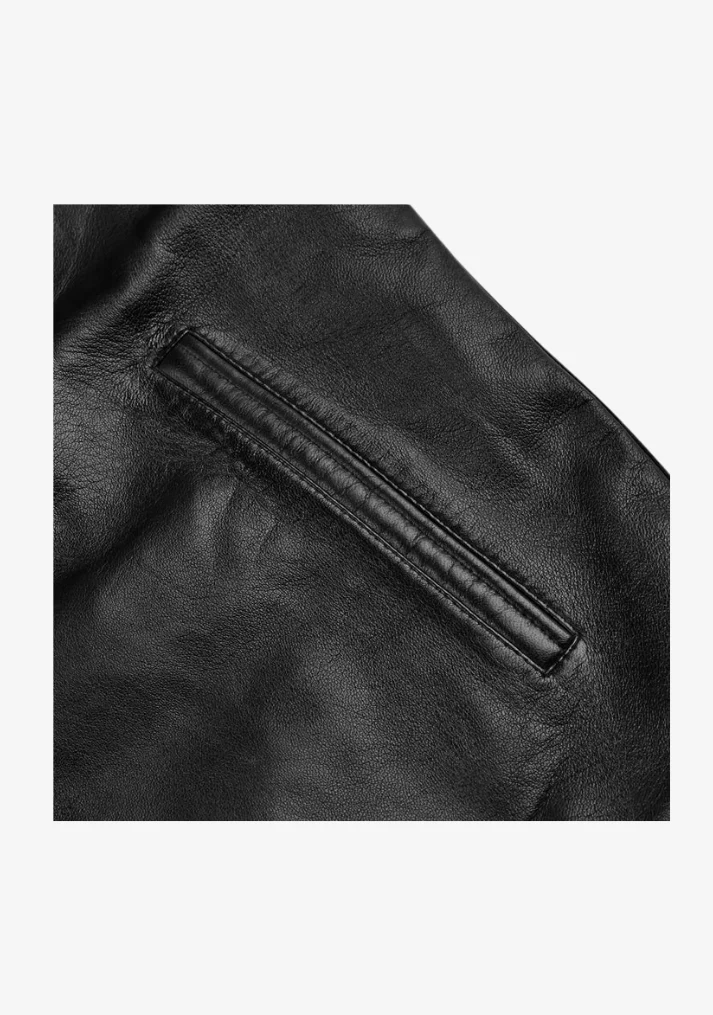 Straight Classic Fashion Leather Jacket with Collar - Image 11