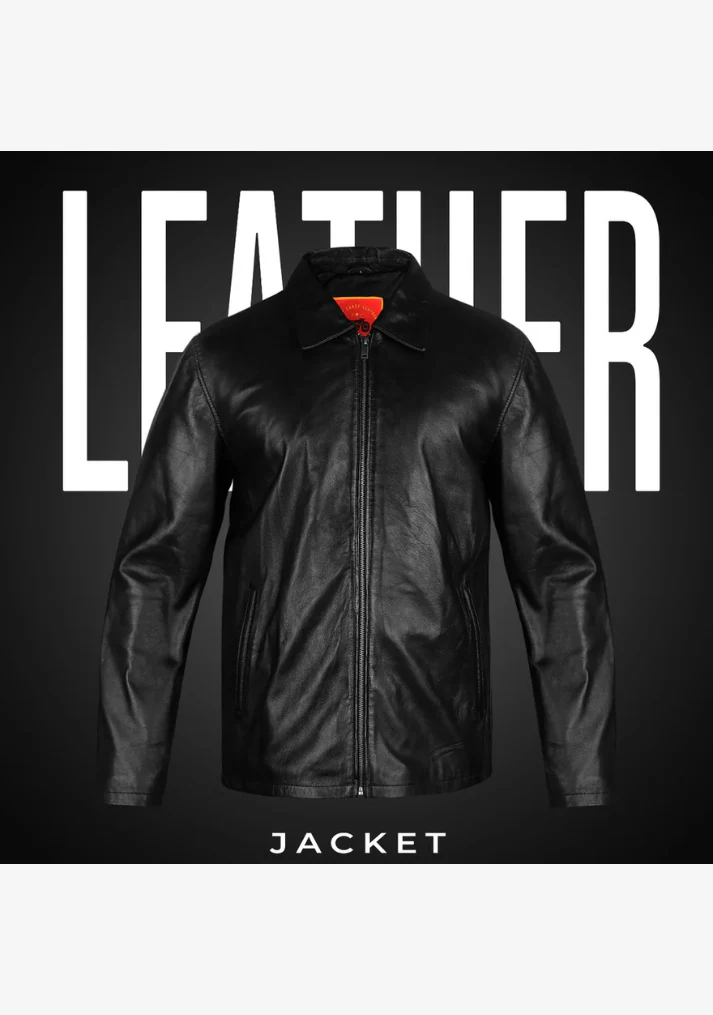 Straight Classic Fashion Leather Jacket with Collar - Image 3