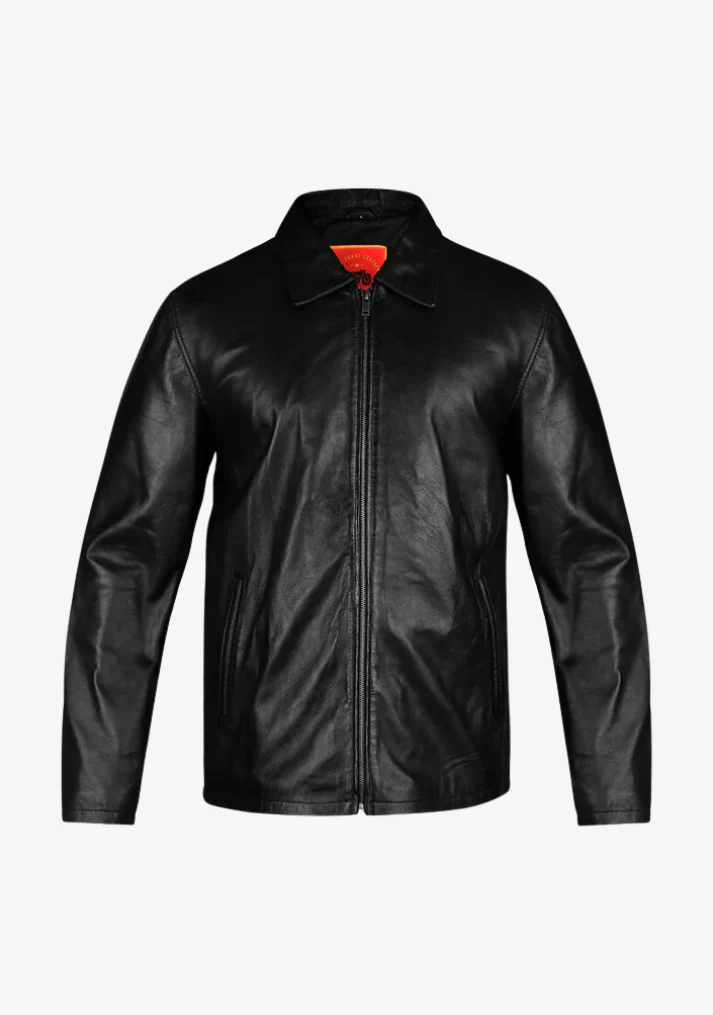 Straight Classic Fashion Leather Jacket with Collar - Image 4