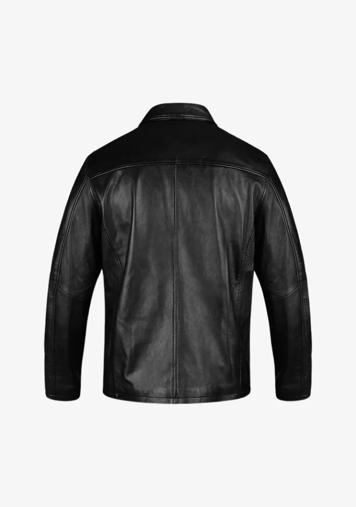 Straight Classic Fashion Leather Jacket with Collar - Image 5