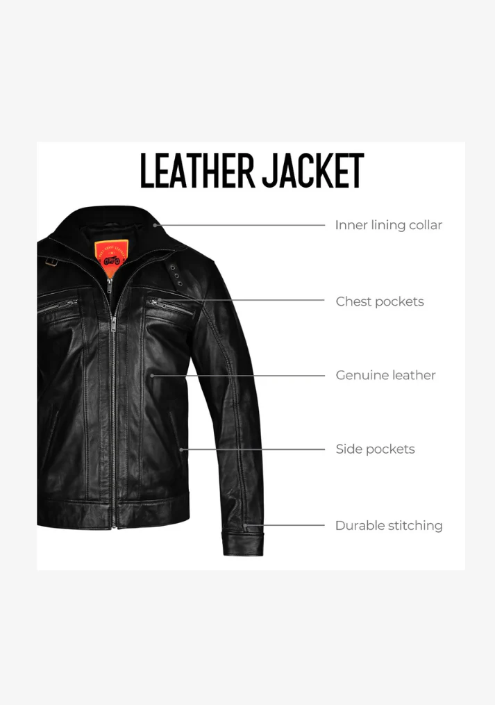 Straight Classic Fashion Leather Jacket with Collar - Image 6
