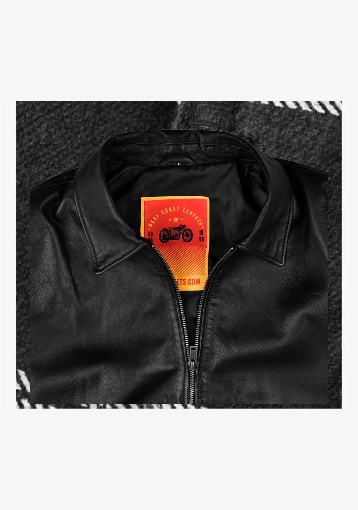 Straight Classic Fashion Leather Jacket with Collar - Image 7