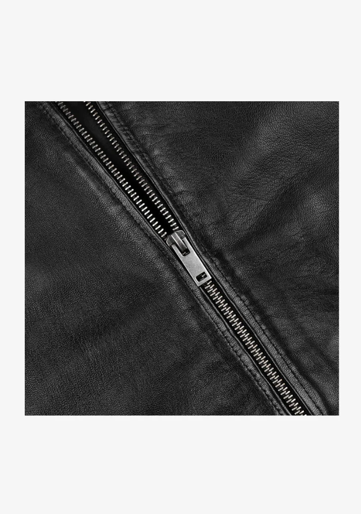 Straight Classic Fashion Leather Jacket with Collar - Image 8