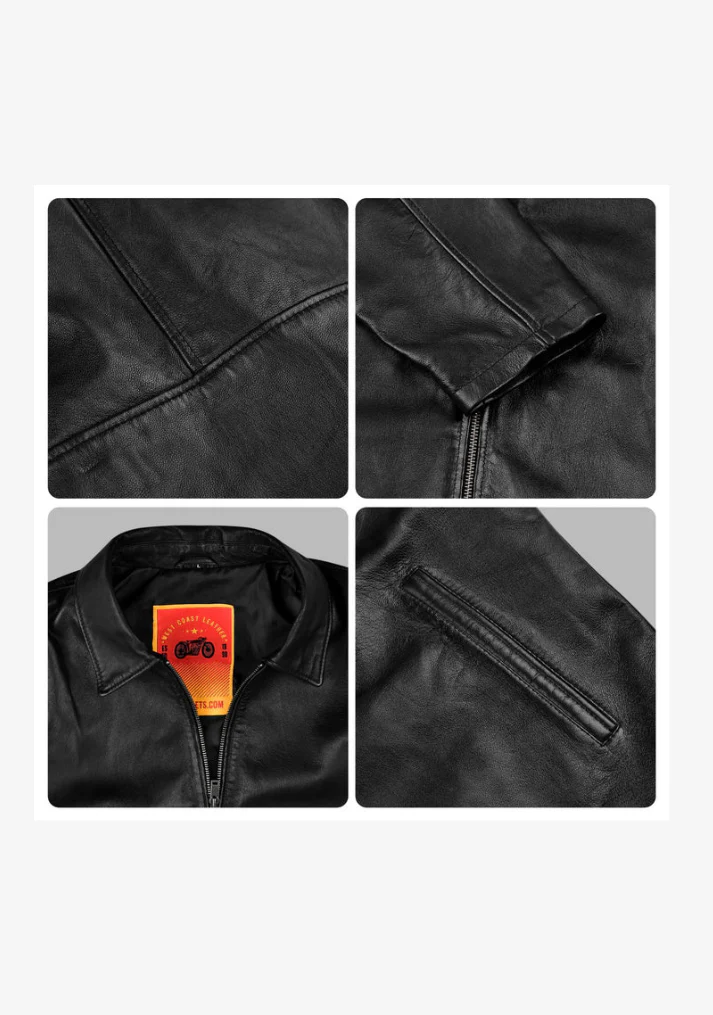 Straight Classic Fashion Leather Jacket with Collar - Image 9