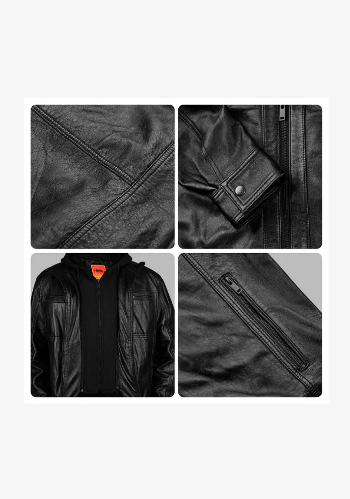 Straight Fashion Leather Jacket with Removable Hood - Image 12