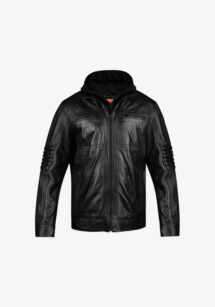 Straight Fashion Leather Jacket with Removable Hood - Image 3