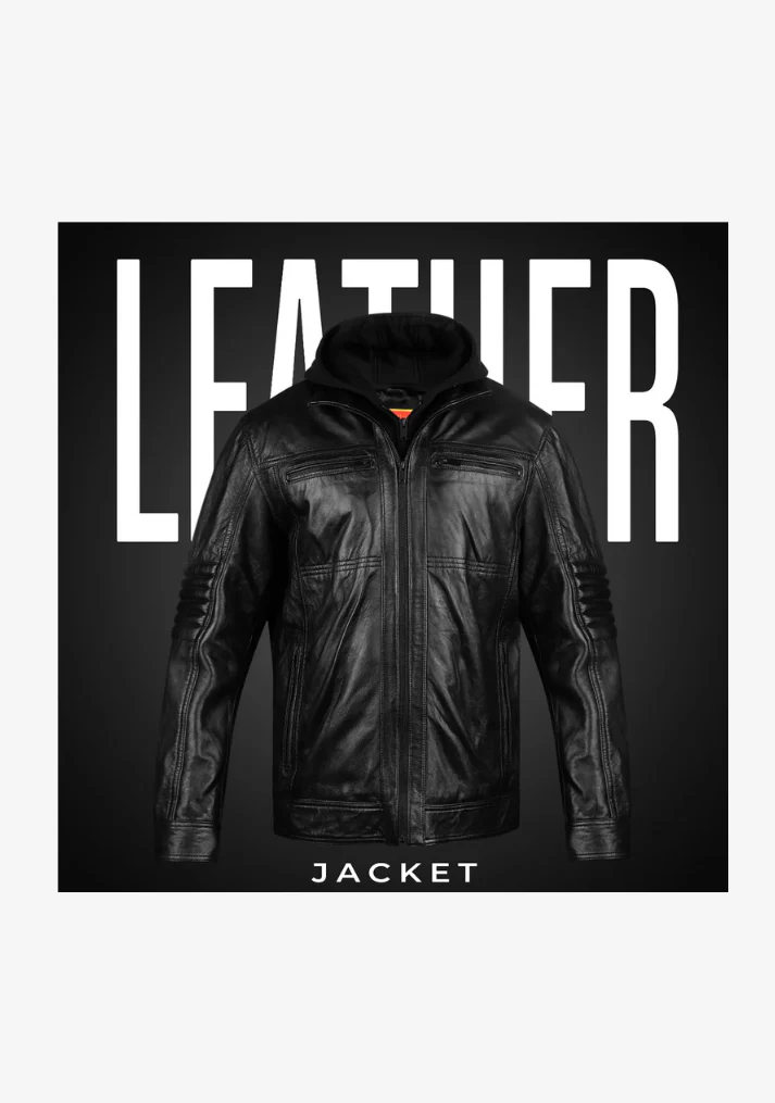 Straight Fashion Leather Jacket with Removable Hood - Image 4