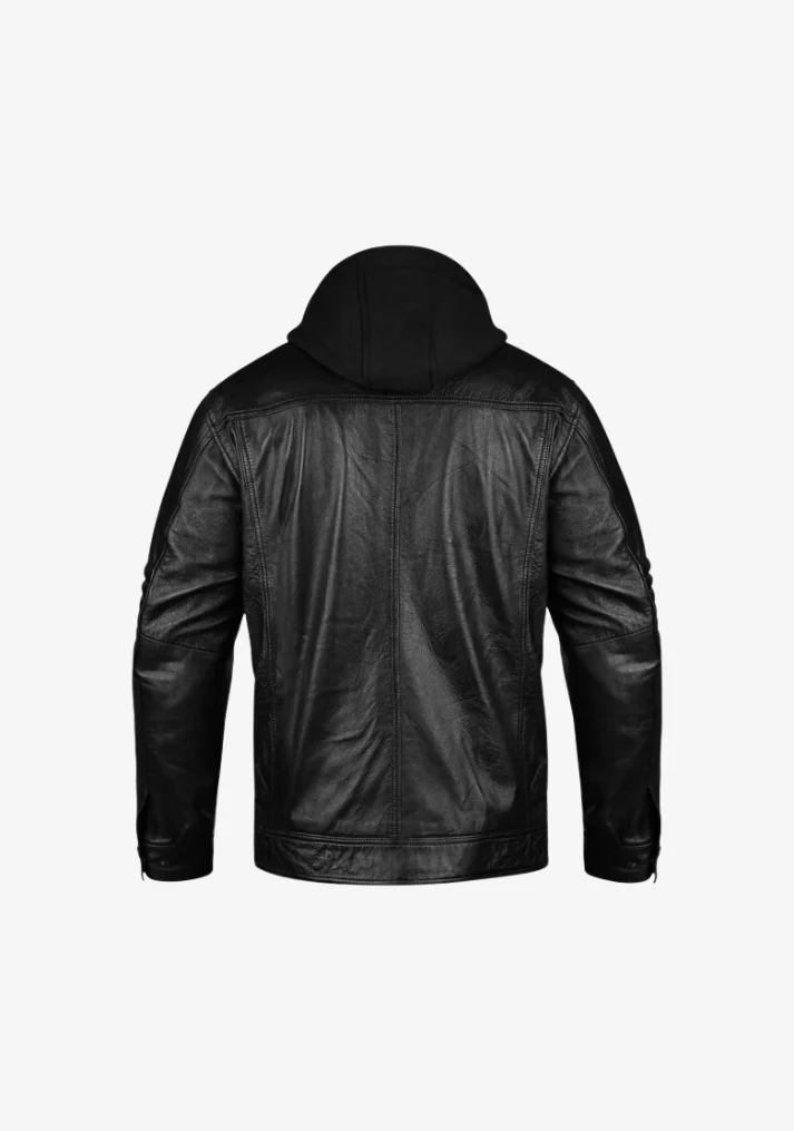 Straight Fashion Leather Jacket with Removable Hood - Image 5