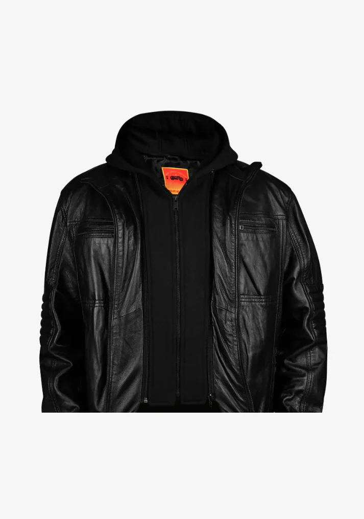 Straight Fashion Leather Jacket with Removable Hood - Image 6