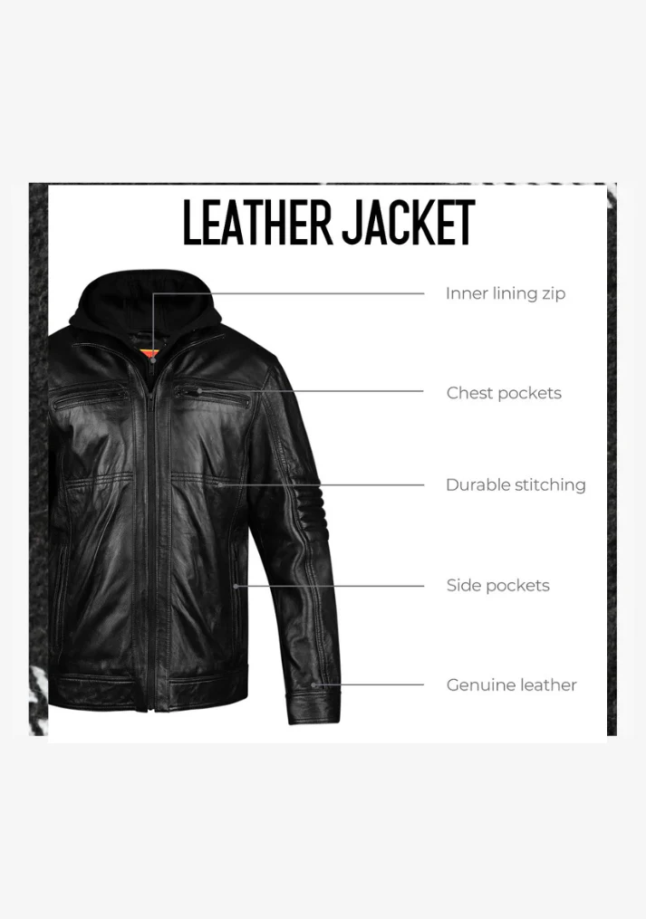 Straight Fashion Leather Jacket with Removable Hood - Image 7