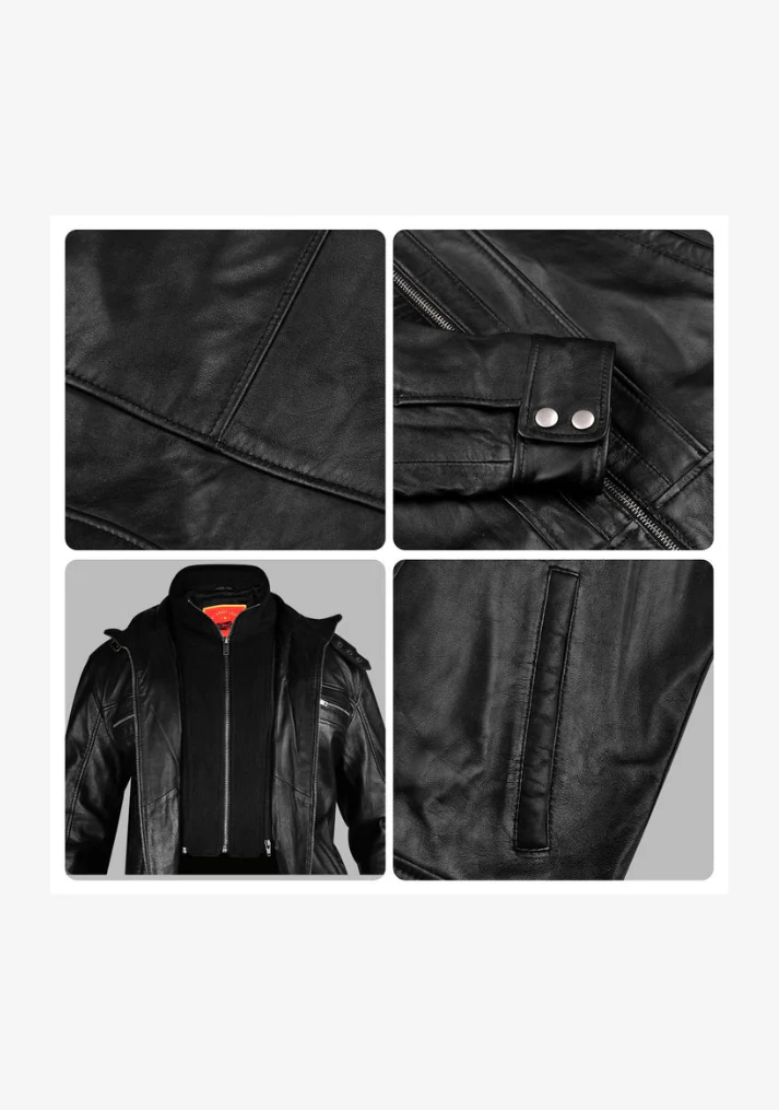 Straight Fashion Leather Jacket with Removable Liner - Image 9