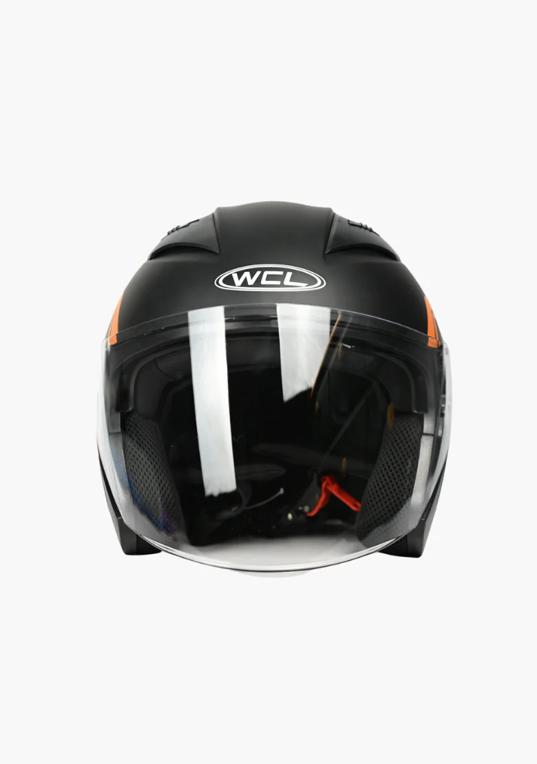 WCL 3/4 W/ Dual Flip Down Faceshields Motorcycle Helmet & Scooter Helmet - Orange Black - Image 3