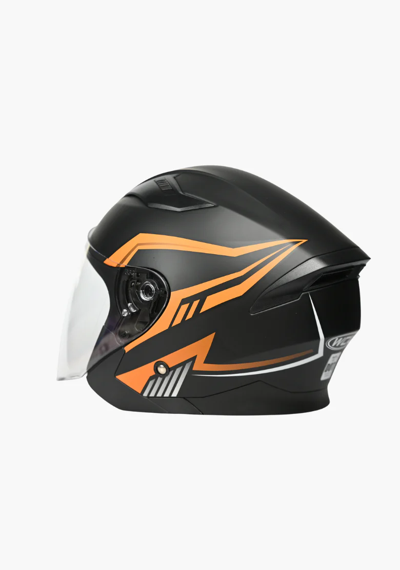 WCL 3/4 W/ Dual Flip Down Faceshields Motorcycle Helmet & Scooter Helmet - Orange Black - Image 4