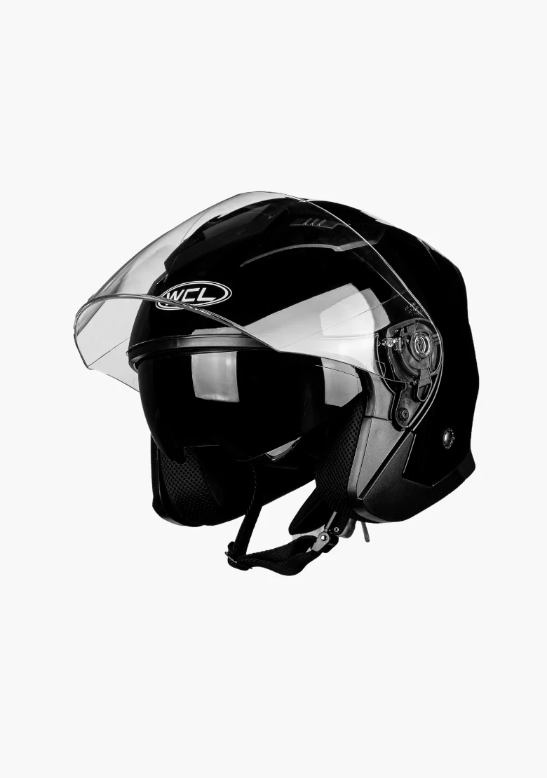WCL 3/4 W/ Dual Flip Down Faceshields Motorcycle Helmet & Scooter Helmet Gloss Black - Image 3