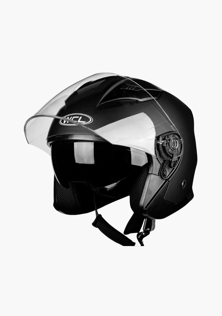 WCL 3/4 W/ Dual Flip Down Faceshields Motorcycle Helmet & Scooter Helmet Matt Black - Image 3