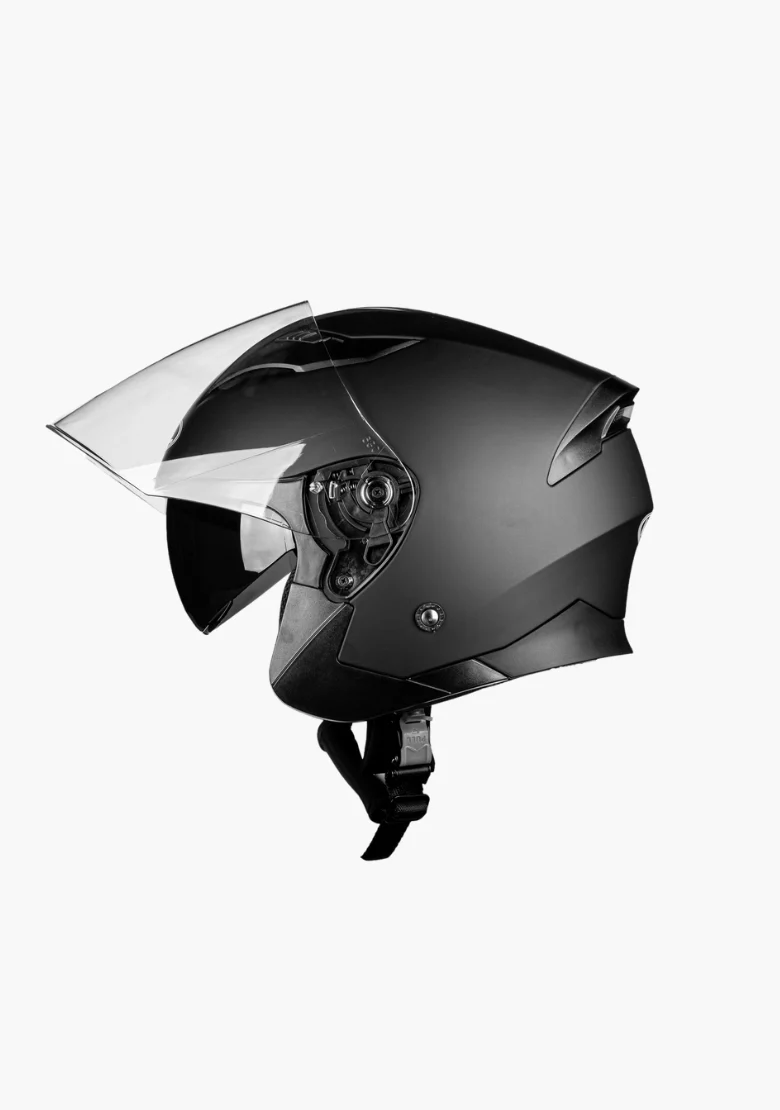 WCL 3/4 W/ Dual Flip Down Faceshields Motorcycle Helmet & Scooter Helmet Matt Black - Image 7
