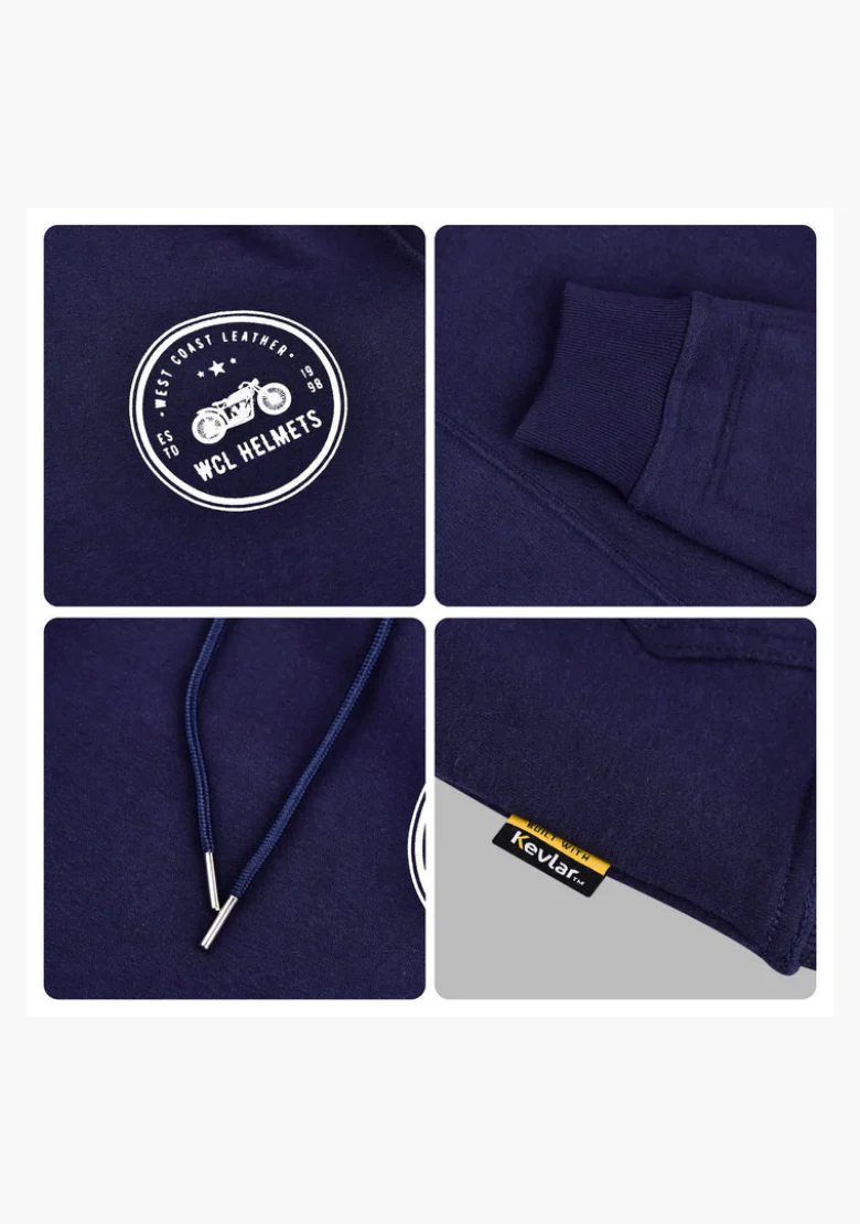 WCL Armoured Kevlar Lined Motorcycle Riding Hoodie w/t CE Level 1 Armor - Navy Blue - Image 12