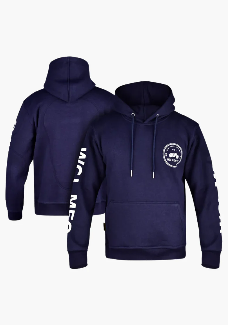 WCL Armoured Kevlar Lined Motorcycle Riding Hoodie w/t CE Level 1 Armor - Navy Blue - Image 3