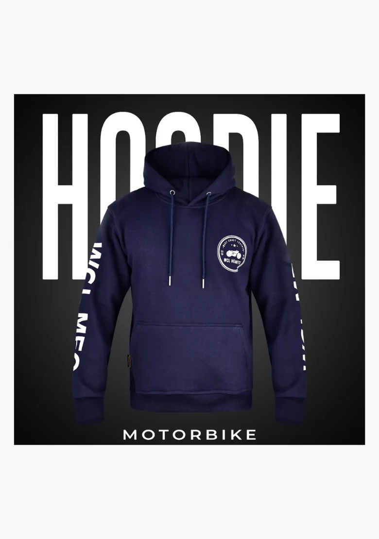 WCL Armoured Kevlar Lined Motorcycle Riding Hoodie w/t CE Level 1 Armor - Navy Blue - Image 5
