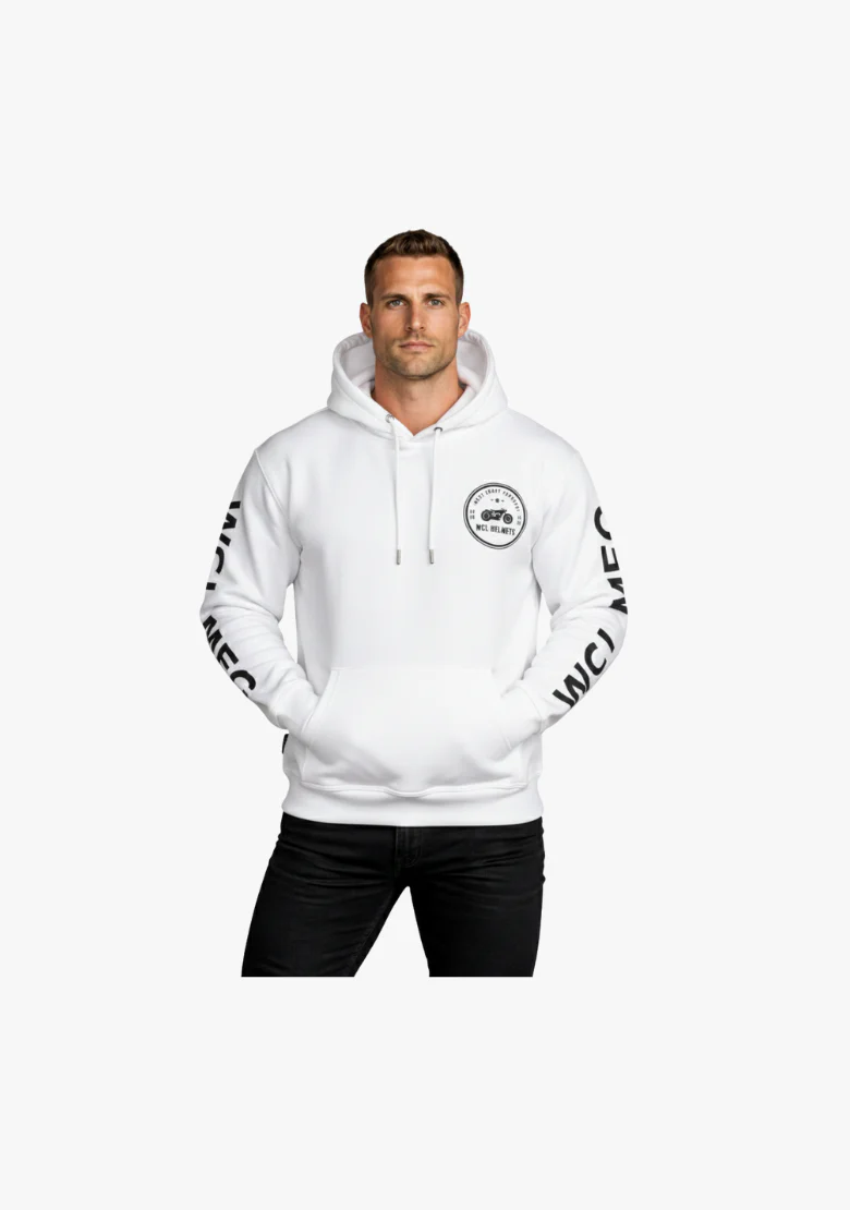 WCL Armoured Kevlar Lined Motorcycle Riding Hoodie w/t CE Level 1 Armor - White - Image 2