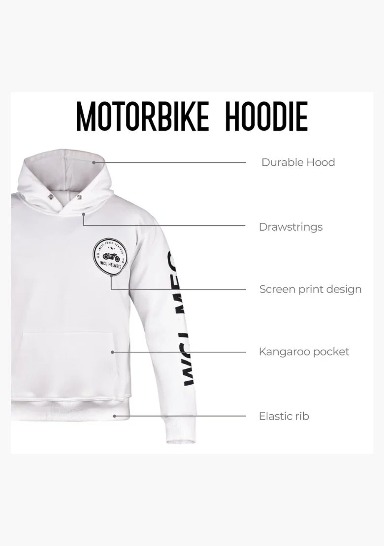 WCL Armoured Kevlar Lined Motorcycle Riding Hoodie - White - Image 5