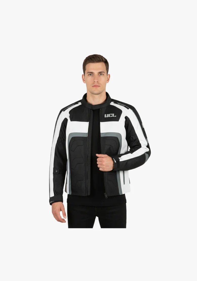 WCL Conqueror Armoured Motorcycle Textile Jacket - White - Image 2