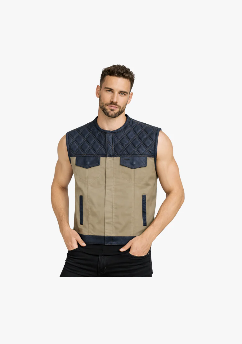 WCL Hybrid Canvas Leather Club Vest w/t Beige Canvas - Image 2